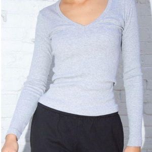 brandy melville gray long sleeve v-neck shirt